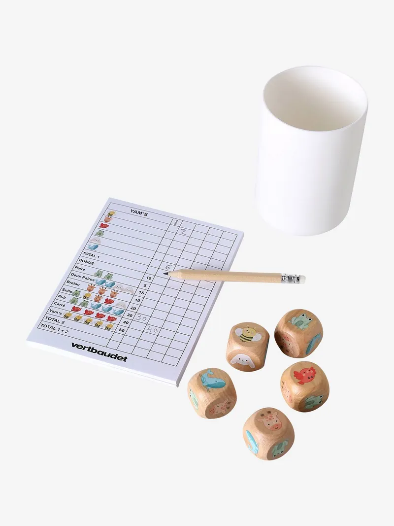 Vertbaudet Vertbaudet Würfelspiel mit 5 Würfeln aus Holz FSC® Kinder, Braun, – Produktbild 2 von 4