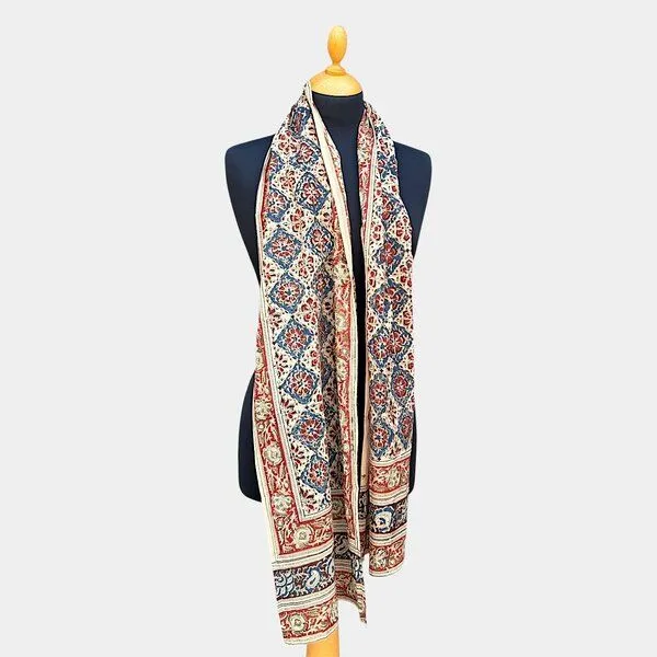 Der Lindwurm Der Lindwurm Kalamkari- Schal , Handdruck mit Pflanzenfarben, Rot/blau, – Produktbild 2 von 2
