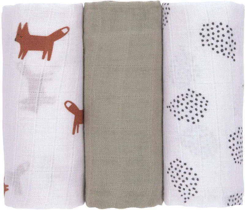 Lässig Lässig Stoffwindeln Little Forest, Fuchs, Mulltuch Set M (Set, 3-St), PETA-approved vegan, Grün, – Produktbild 2 von 5