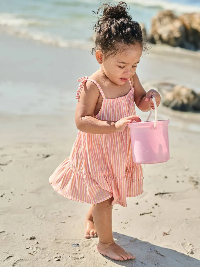 Vertbaudet Baby Trägerkleid mit Schleifen, Rosa gestreift, – Produktbild 1 von 4
