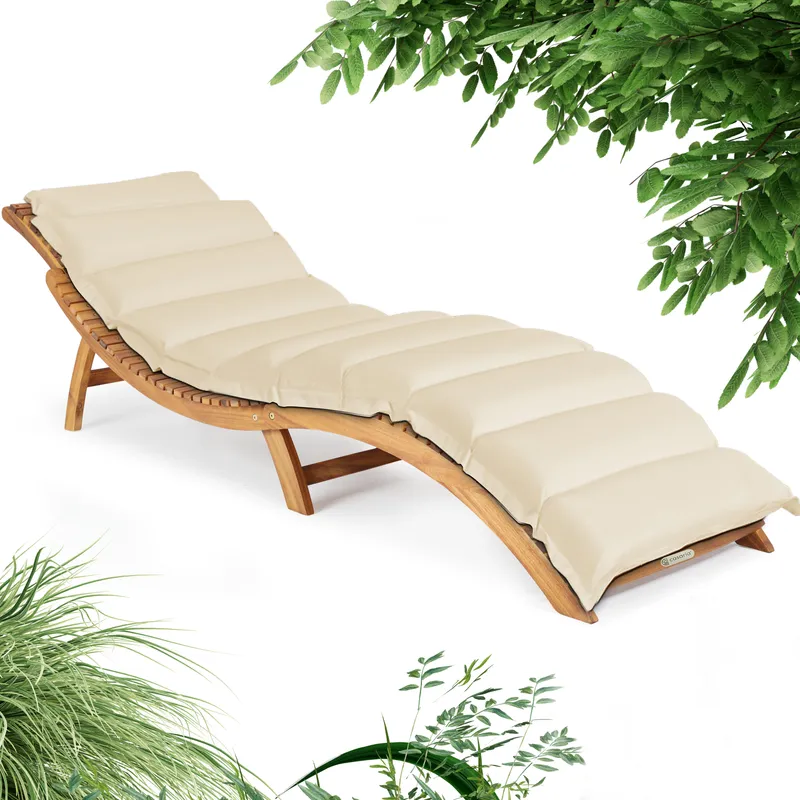 Casaria® Faltbare Gartenliege Akazie FSC®-zertifiziert inkl Auflage Creme – Produktbild 1 von 2