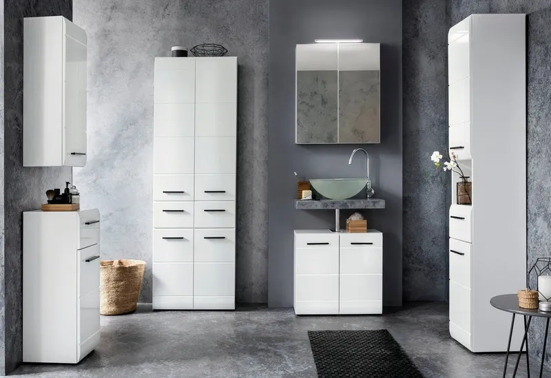welltime Spiegelschrank Sovana Badschrank wahlweise mit oder ohne Beleuchtung - (B/T/H) 60/18/67 cm, Weiß, – Produktbild 3 von 5