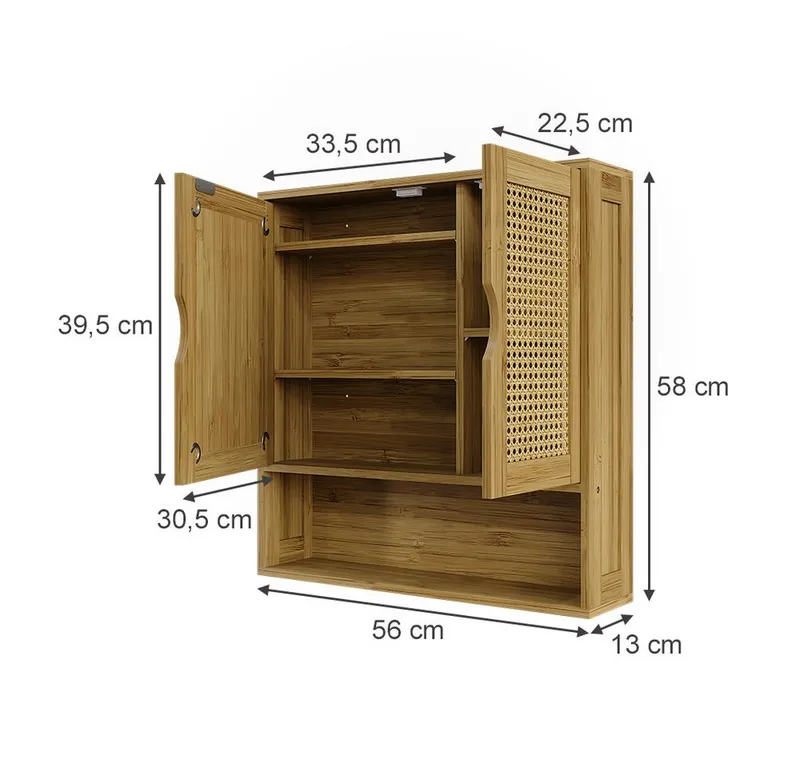 Vicco Badezimmerspiegelschrank Liora, Bambus/Rattan, 56 x 58 cm mit Spiegel (1-St), Braun, – Produktbild 2 von 5