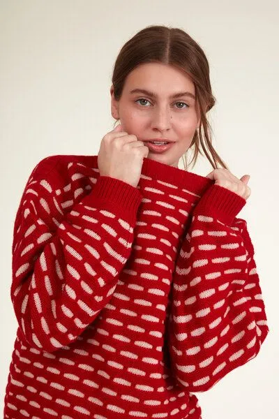 Basic Apparel Basic Apparel Wave Wollpulli, Rot-weiß, – Produktbild 3 von 3