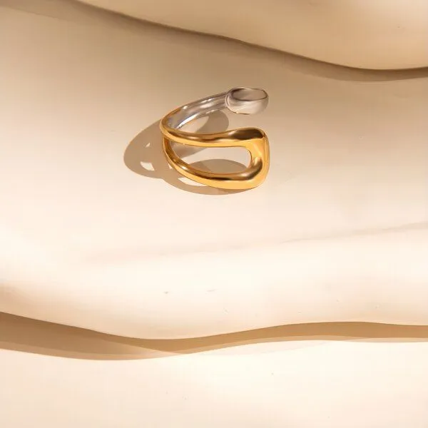 ELEKTROPULLI ELEKTROPULLI Größenverstellbarer Silber FLOOD Ring, Gold, – Produktbild 1 von 4