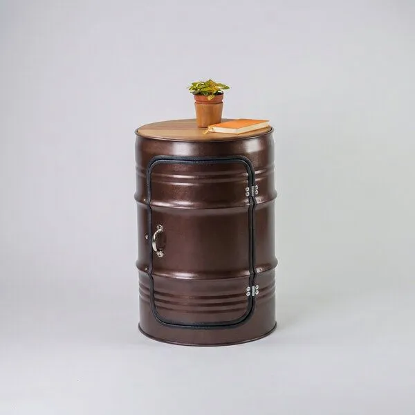 Lockengelöt Lockengelöt Nachttisch/Couchtisch mit Tür aus einem kleinen Ölfass, Kupfer, – Produktbild 1 von 3