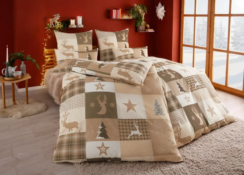 OTTO home Bettwäsche Nicholas, Linon, 2 teilig, Weihnachtsbettwäsche, Winter, in 3 Qualitäten verfügbar, Beige, – Produktbild 5 von 5
