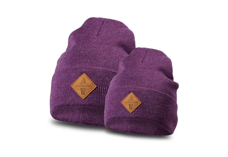 Soulbuddy Strickmütze Partnerlook Beanie Mütze für Damen, Herren & Kinder (Set, 1x Eltern Beanie & 1x Kids Beanie, OEKO-TEX® Standard 100 zertifiziert), Lila, – Produktbild 1 von 5