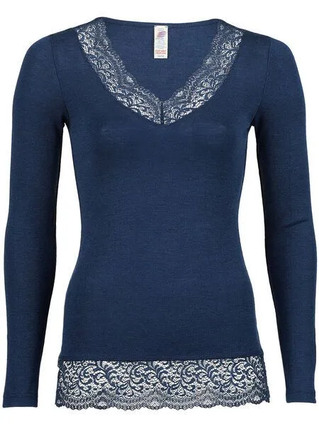 Engel natur Engel Natur Damen Langarm-Shirt mit Spitze Bio-Wolle/Seide, Marine, – Produktbild 2 von 2