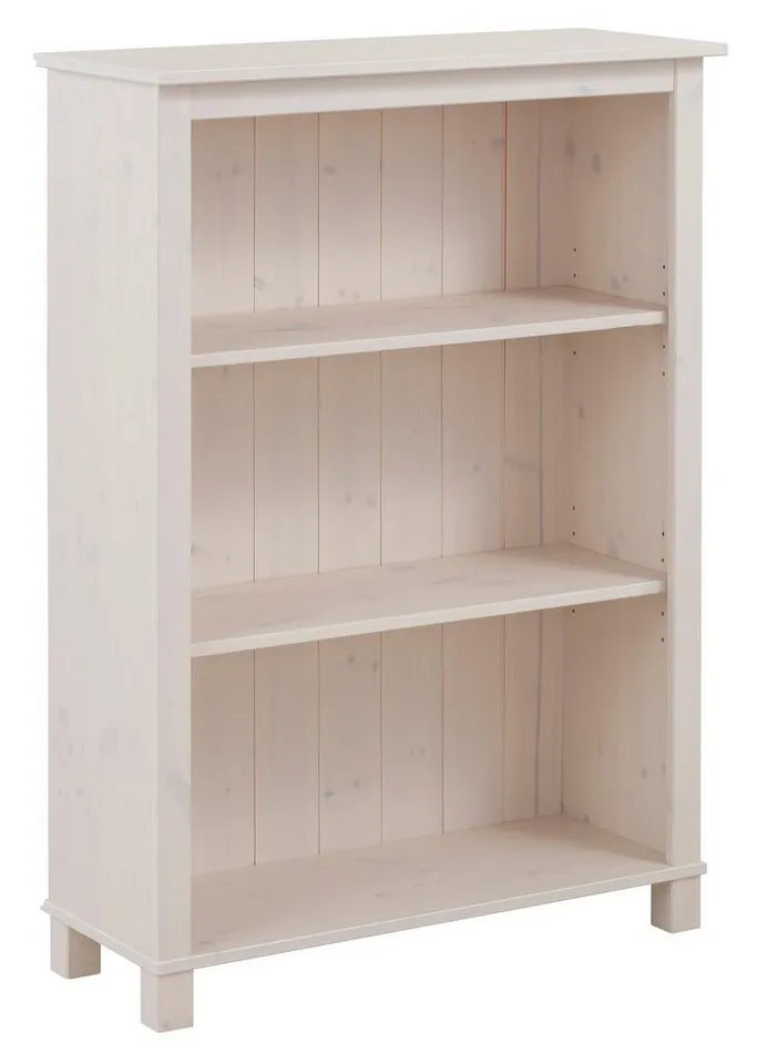 OTTO home Regal Pivo Bücherregal mit 2 verstellbaren Einlegeböden, natürliche Maserung, aus massivem Kiefernholz mit 3 Fächern, Höhe 106 cm, Weiß, – Produktbild 2 von 5