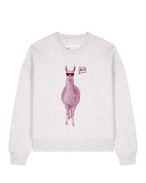 watapparel watapparel Sweatshirt Frauen Lama sagt Hi, Cool heather grey, – Produktbild 1 von 2