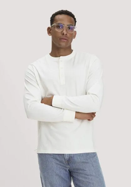 hessnatur hessnatur Henley Longsleeve Relaxed aus reiner Bio-Baumwolle, Naturweiss, – Produktbild 1 von 4