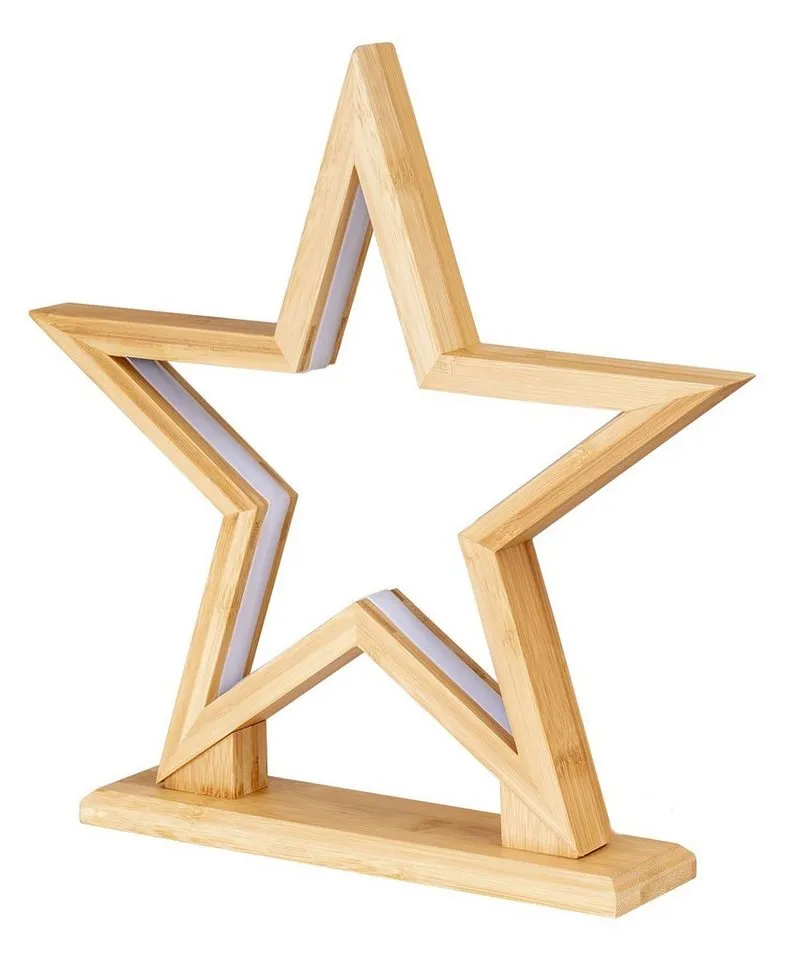 Levandeo® LED Stern, LED Stern Holz H33cm Tischlampe Bambus Weihnachten Dekoleuchte – Produktbild 2 von 5