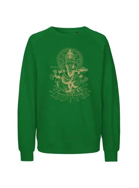 Peaces.bio - handbedruckte Biomode Peaces.bio - handbedruckte Biomode Bio Damen-Sweatshirt Loose Fit Ganesha, Grün, – Produktbild 1 von 2