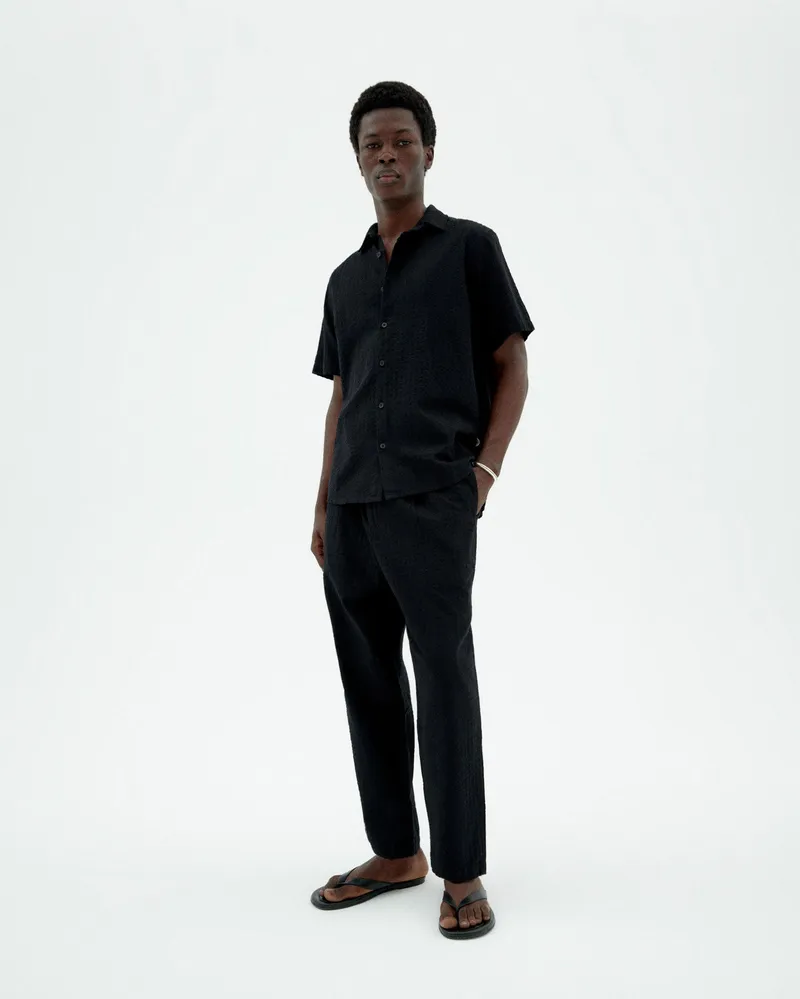thinking mu thinking mu Herren vegan Seersucker Hose Luc Schwarz, Schwarz, – Produktbild 1 von 2