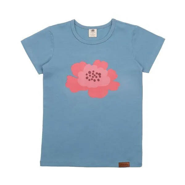 Walkiddy Kinder T-Shirt GOTS-zertifiziert aus Bio-Baumwolle hellblau mit Blumenmotiv – Walkiddy, Blau, – Produktbild 1 von 2