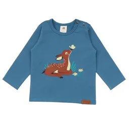 Walkiddy Baby Langarmshirt GOTS zertifiziert, 95% Bio-Baumwolle, blau, Reh-Print, weich & elastisch – Walkiddy – Produktbild 1 von 1