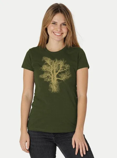 Peaces.bio - handbedruckte Biomode Peaces.bio - handbedruckte Biomode Damen Biobaumwoll T-Shirt Chestnut, Waldgrün, – Produktbild 2 von 3