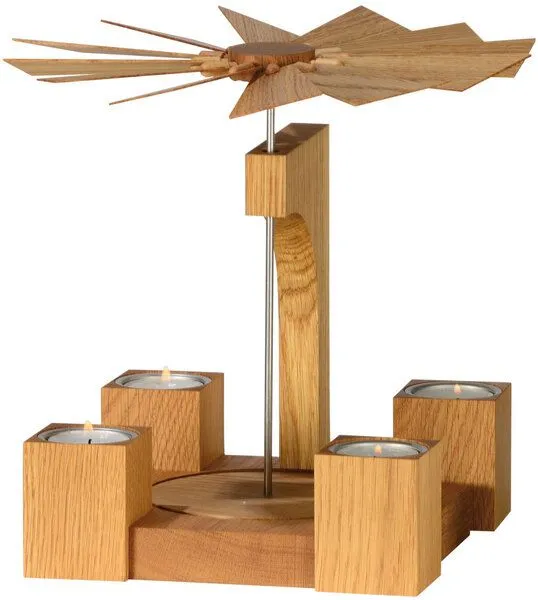 KWO Olbernhau KWO Olbernhau Moderne Pyramide Eiche weiss aus dem Erzgebirge für Teelichter – Produktbild 1 von 3
