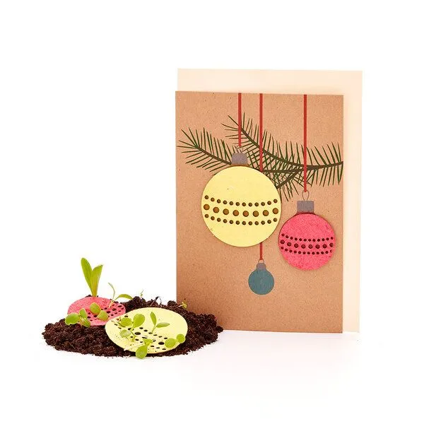 Die Stadtgärtner Die Stadtgärtner Nachhaltige Weihnachtskarte zum Einpflanzen mit Christbaumkugel-Motiv inkl. Umschlag | Grußkarte Weihnachten mit Saatgut | Weihnachtsgrußkarte zum Verschenken | Weihnachtliche Klappkarte – Produktbild 1 von 2