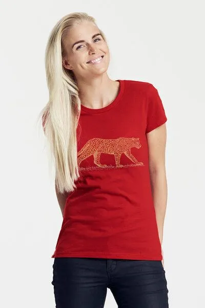 Peaces.bio - handbedruckte Biomode Peaces.bio - handbedruckte Biomode Bio-Damen-T-Shirt "Leopard", Rot, – Produktbild 1 von 1
