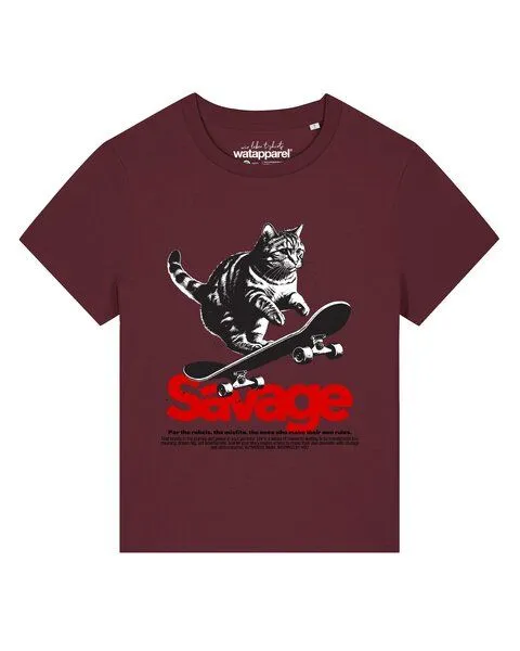 watapparel watapparel T-Shirt Frauen Savage Cat, Burgundy, – Produktbild 1 von 2