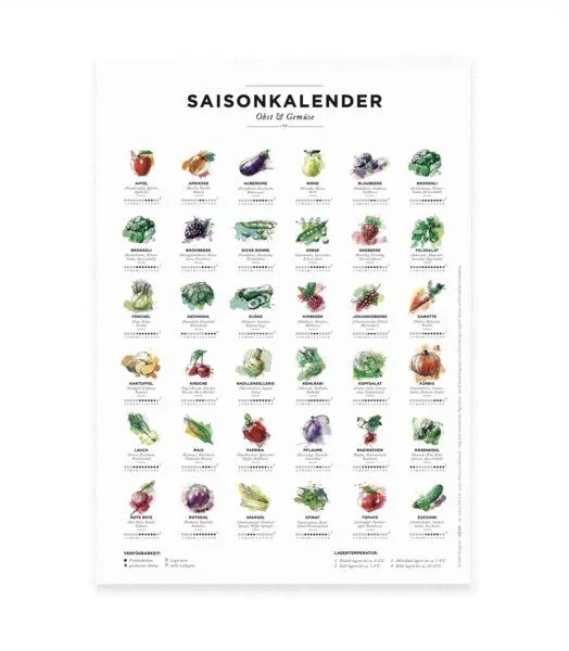 531 Rheinland Design 531 Rheinland Design Saisonkalender Obst & Gemüse, Format A4, Poster mit 36 Obst- & Gemüsesorten – Produktbild 1 von 1
