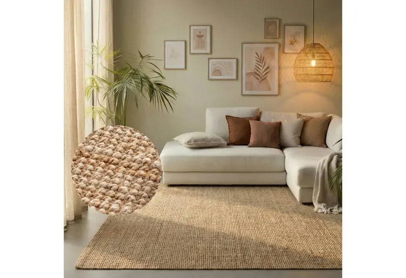 HANSE Home Teppich Jaipur Juteteppich, als Läufer und in Rund, rechteckig, Höhe: 10 mm, 100% Naturfaser, Wohnzimmer, Esszimmer, Schlafzimmer, Beige, – Produktbild 1 von 5