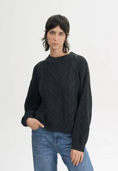 MELA MELA Zopfmuster Strickpullover Style SAMAIRA aus 100% Bio-Baumwolle, Schwarz, – Produktbild 1 von 4