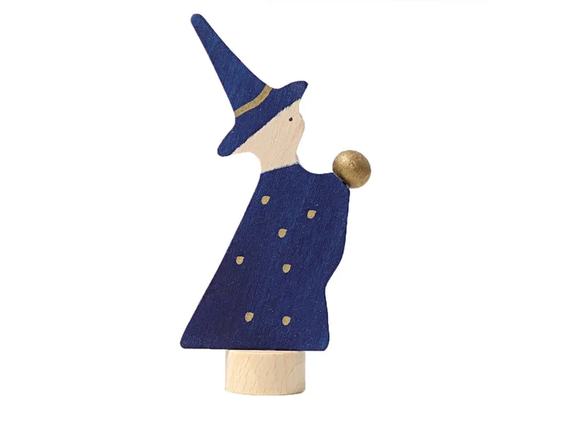 Grimms Grimms Zauberer Steckfigur aus Lindenholz, bunt lasiert Höhe 8 cm, Blau, mehrfarbig, – Produktbild 1 von 2
