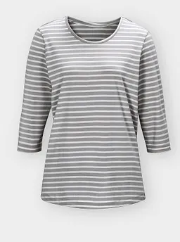 wäschepur Schlafanzug-Shirt steingrau-weiß-geringelt – Produktbild 1 von 1