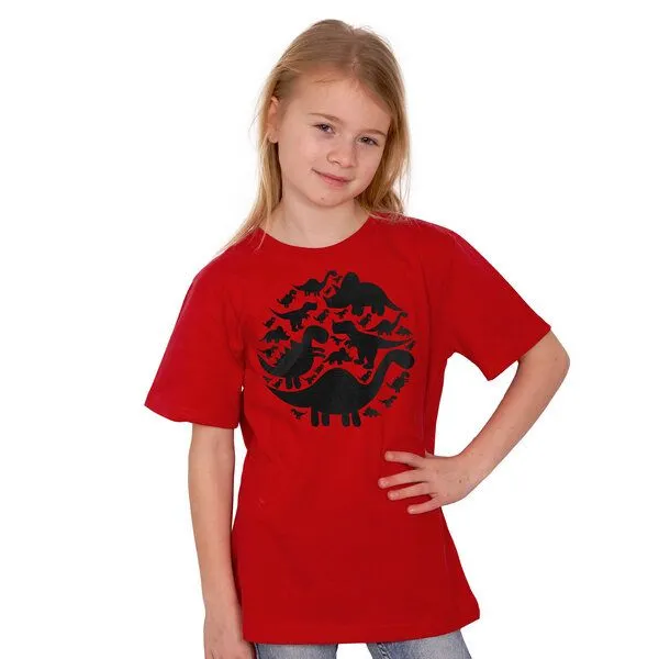 HANDGEDRUCKT HANDGEDRUCKT "Dinos" Unisex Kinder T-Shirt, Red, – Produktbild 1 von 3