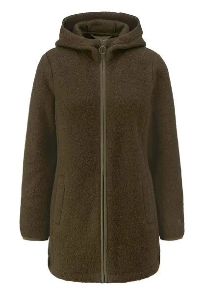 hessnatur hessnatur Wollfleece-Jacke mit Kapuze Regular aus reiner Bio-Merinowolle, Vintage oliv, – Produktbild 3 von 4