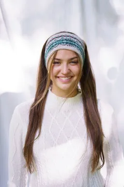 Haus of Namaste Haus of Namaste Handgefertigtes Stirnband aus Lammwolle | Winter-Ohrwärmer aus Fair-Isle-Strick | Haferflockenbasis mit blaugrünem und kastanienbraunem Design | Ethisch, nachhaltig und fair – Produktbild 1 von 1