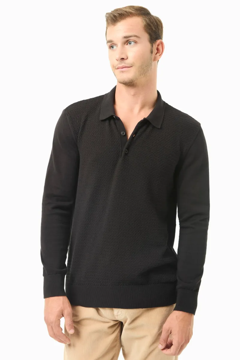 ORGANICATION ORGANICATION Herren vegan Pullover Polo Kragen Schwarz, Schwarz, – Produktbild 2 von 2