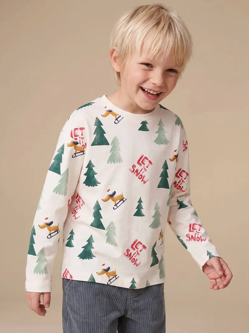 Vertbaudet Vertbaudet Shirt mit Weihnachtsmotiven Jungen, Wollweiß, – Produktbild 3 von 4