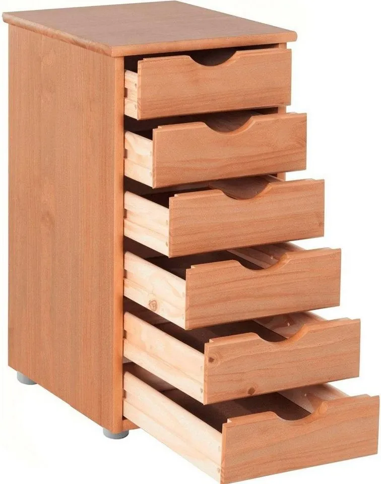OTTO home Kommode Gava Schubladenschrank mit 6 grifflosen Schubläden, massives Kiefernholz, Stauraummöglichkeiten, Eingefräste Griffmulden, Beige, – Produktbild 4 von 4