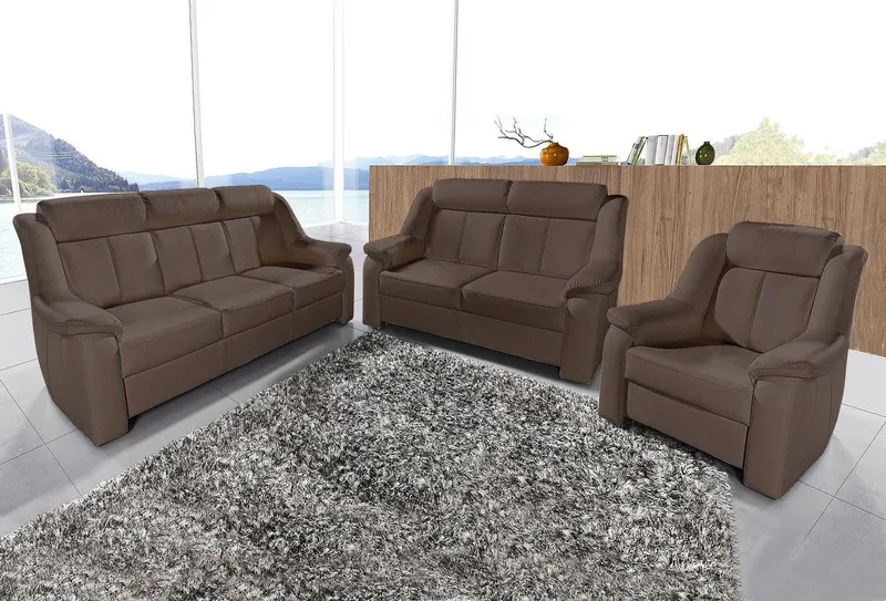 sit&more Polstergarnitur Basel, Set, bestehend aus 3-Sitzer + 2-Sitzer + Sessel, Braun, – Produktbild 2 von 5