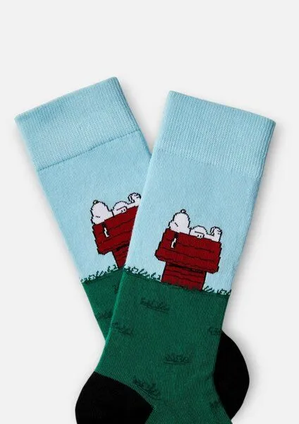 BeSocks BeSocks Bio-Tennissocken - Snoopy auf dem Haus, Farbe grün blau – Produktbild 2 von 3
