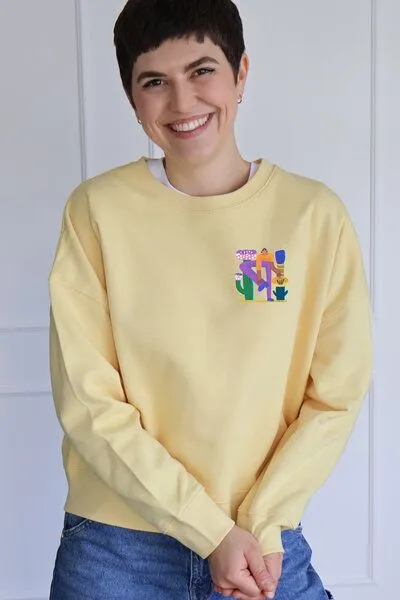Kultgut Kultgut Artdesign - Goodness Pulloversweater im Boxistyle / Fearless Female, Gelb, – Produktbild 3 von 4