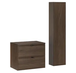 Lomadox Badmöbel-Set TEMUCO-56-WALNUT, (Spar-Set, 2-St., Waschtischunterschrank Hochschrank), in Walnuss mit Rahmenfräsung, wandhängend – Produktbild 1 von 1