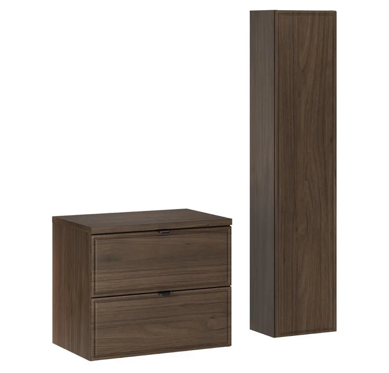 Lomadox Badmöbel-Set TEMUCO-56-WALNUT, (Spar-Set, 2-St., Waschtischunterschrank Hochschrank), in Walnuss mit Rahmenfräsung, wandhängend, Braun, – Produktbild 1 von 6
