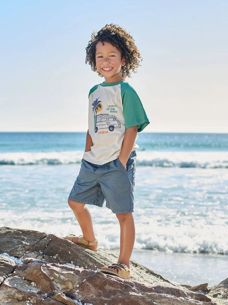 Vertbaudet Bermudas Jungen mit Dehnbund, Jeansblau, – Produktbild 2 von 4