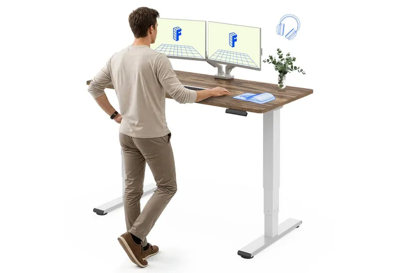 Flexispot Flexispot Schreibtisch Elektrisch Höhenverstellbarer Schreibtisch EC5 LITE mit Dualmotor (25MM einteiliger Tischplatte & 3-fach Teleskop, 4 Speicherhöhen & Antikollisionssystem), 120x80/140x80/160x80/180x80, Weiβ | walnussbraun, – Produktbild 1 von 5