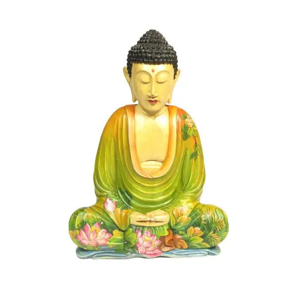 Just Be Just Be Holzbuddha handbemalt mit Naturmotiven, Grün/orange robe, – Produktbild 1 von 2