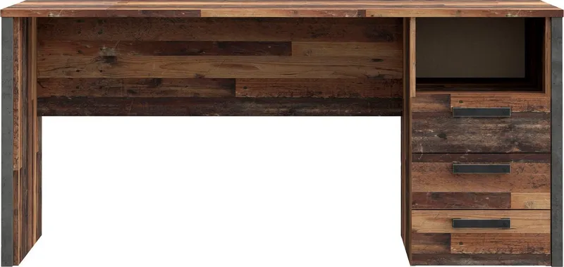 FORTE Schreibtisch Clif, Computertisch mit Schubladen, Industriedesign, Breite 160 cm, Braun|grau, – Produktbild 3 von 4
