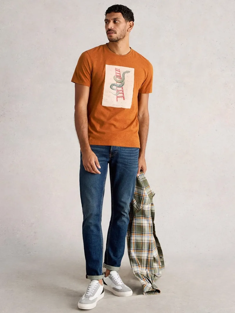 White Stuff T-Shirt Abersoch mit Leiterspielmotiv - M, Orange print, – Produktbild 2 von 4