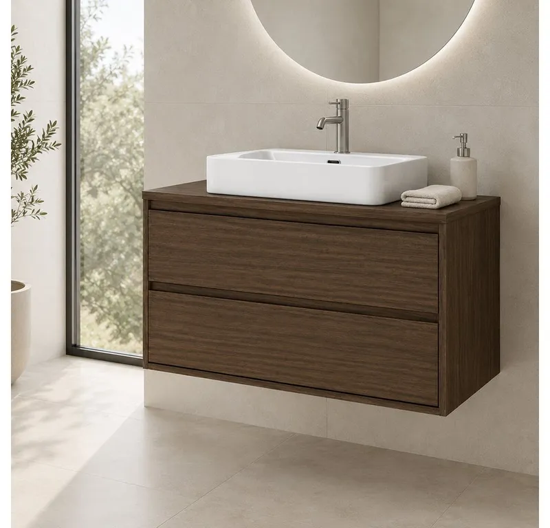 Lomadox Waschtisch VERZUOLO-56-WALNUT, 80 cm breit in Walnuss, wandhängend, grifflos, Braun, – Produktbild 1 von 5