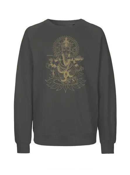 Peaces.bio - handbedruckte Biomode Peaces.bio - handbedruckte Biomode Bio Damen-Sweatshirt Loose Fit Ganesha, Graphitgrau, – Produktbild 1 von 2