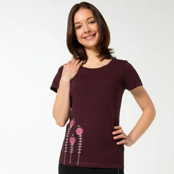Spangeltangel Spangeltangel Damenshirt - Lillis Blume - bordeaux, aus Bio-Baumwolle – Produktbild 2 von 2